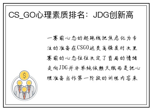 CS_GO心理素质排名：JDG创新高