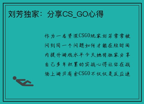 刘芳独家：分享CS_GO心得