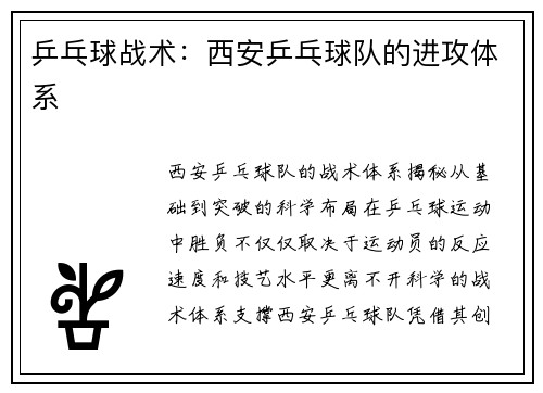 乒乓球战术：西安乒乓球队的进攻体系